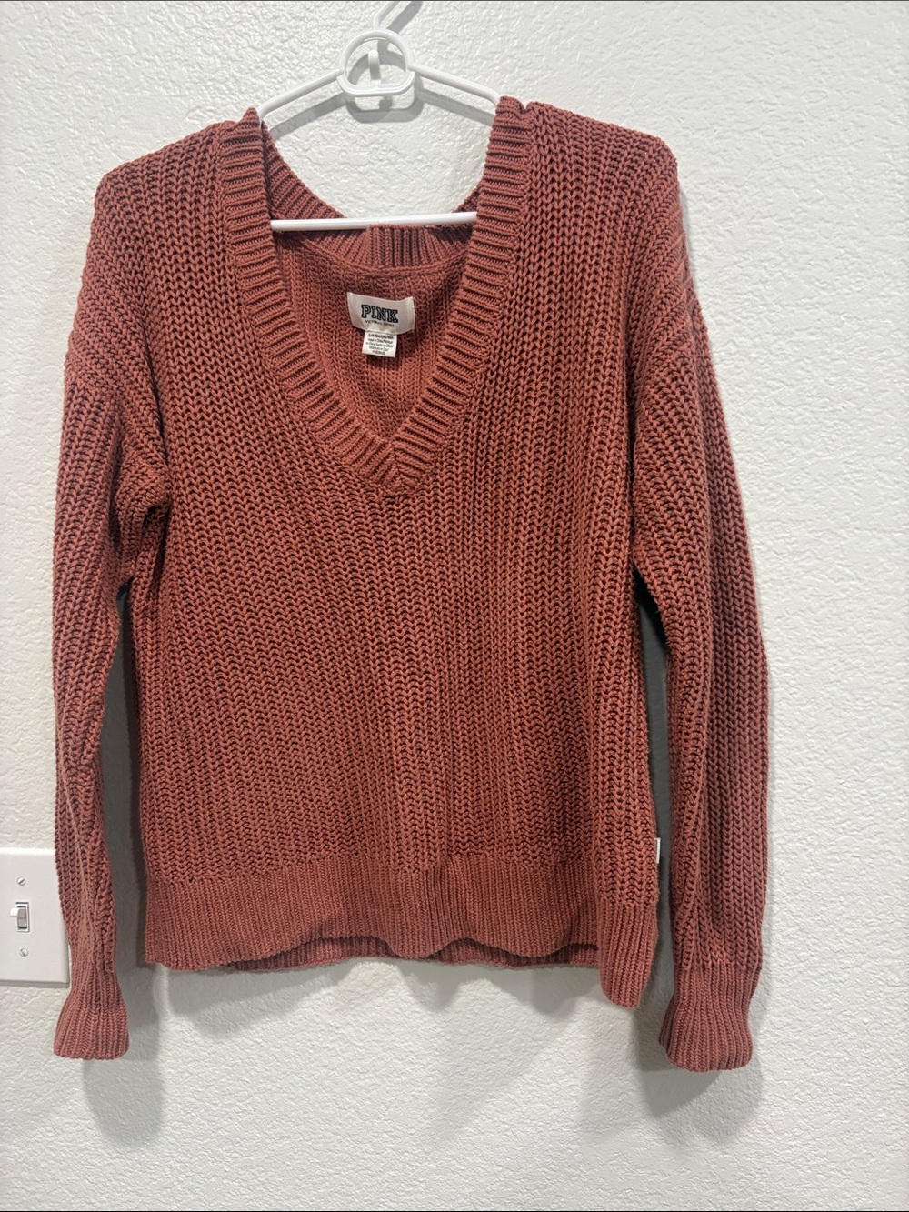 PINK Victoria's Secret V-Neck Chunky Knit Sweater - Rose Clay